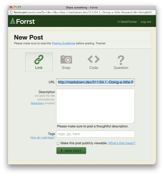 Forrst New Post Link Form Popup"
